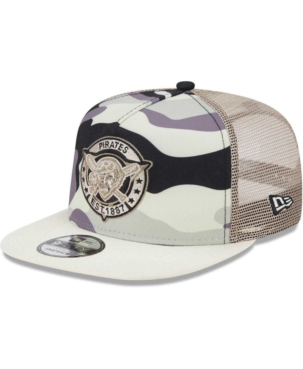 New Era Men's  White Pittsburgh Pirates Chrome Camo A-frame 9fifty Trucker Snapback Hat