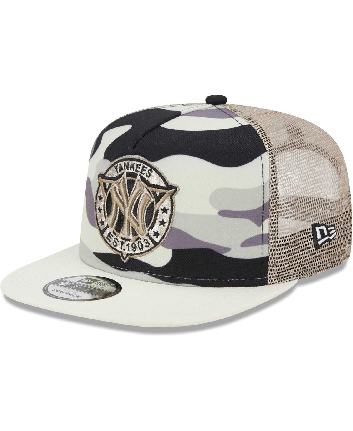 New Era Men's  White New York Yankees Chrome Camo A-frame 9fifty Trucker Snapback Hat