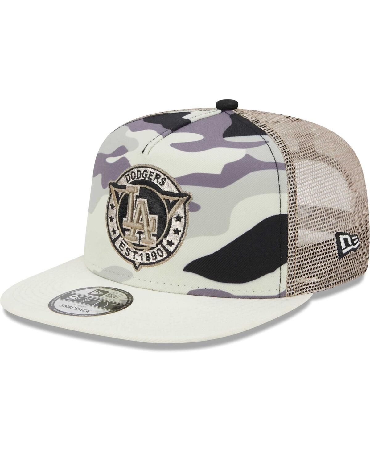 New Era Men's  White Los Angeles Dodgers Chrome Camo A-frame 9fifty Trucker Snapback Hat