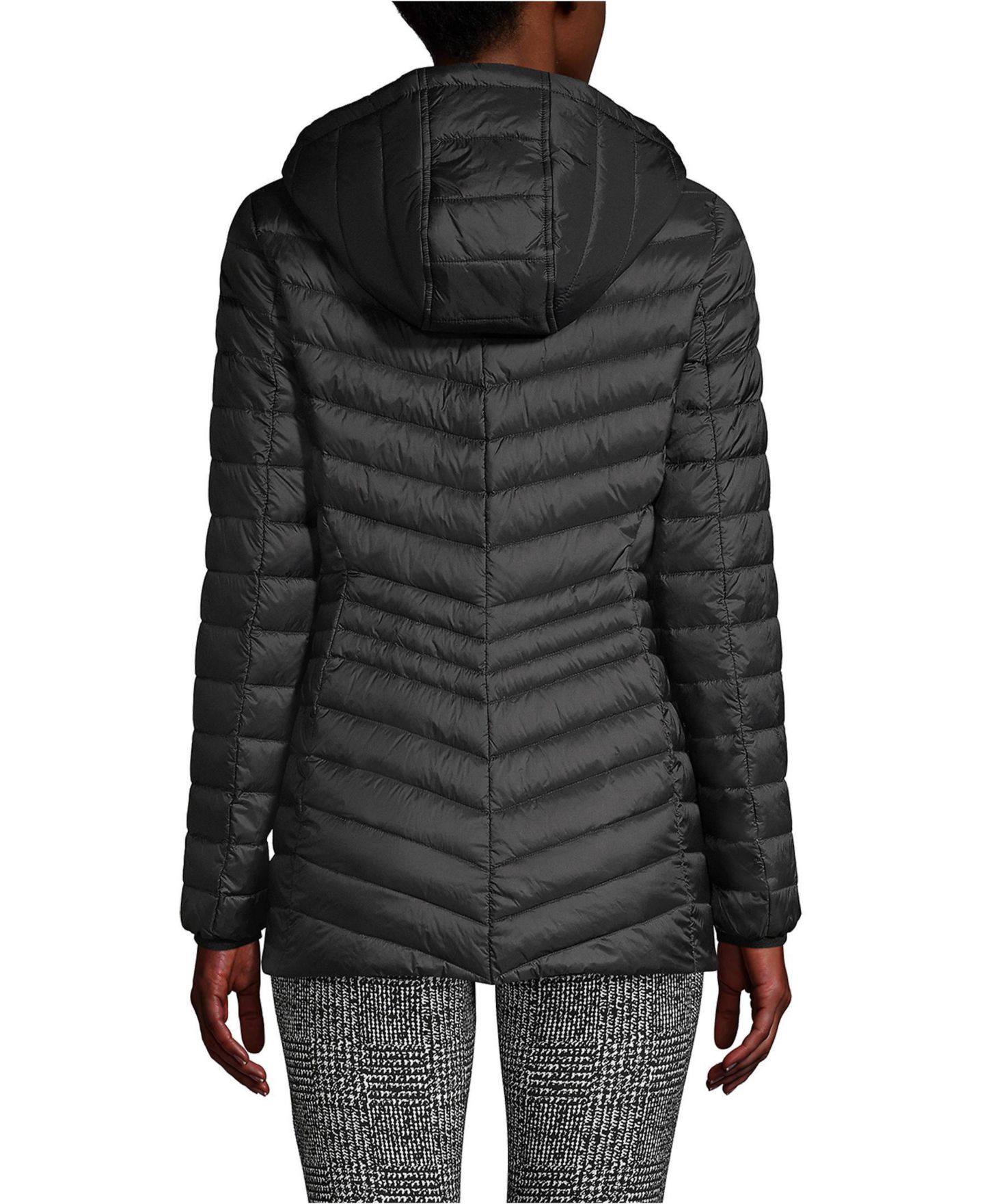 Женская куртка Lands' End Wanderweight Packable Down Long, цвет: Чёрный — фото 2