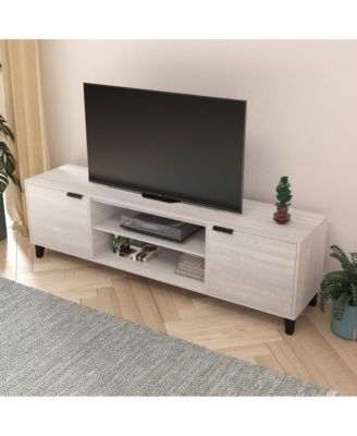 Walter Mid-Century Modern Tv Stand With Adjustable Open Shelves And Two Doors