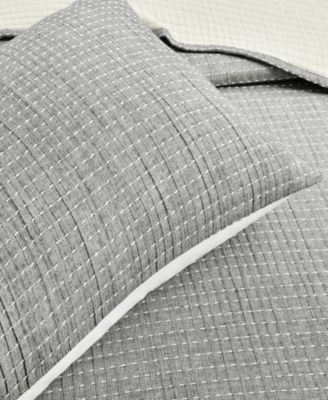 Solid Kantha Pick Stitch Yarn Dyed Cotton Woven 3-Piece Quilt Set, Full/Queen