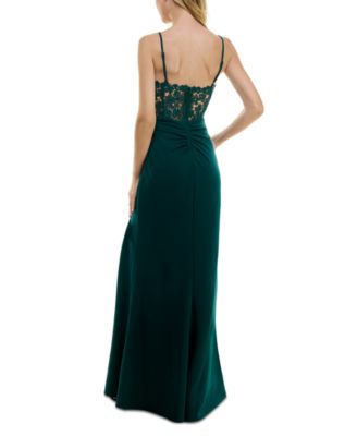 City Studios Juniors' Strappy Scuba Lace-Back Gown