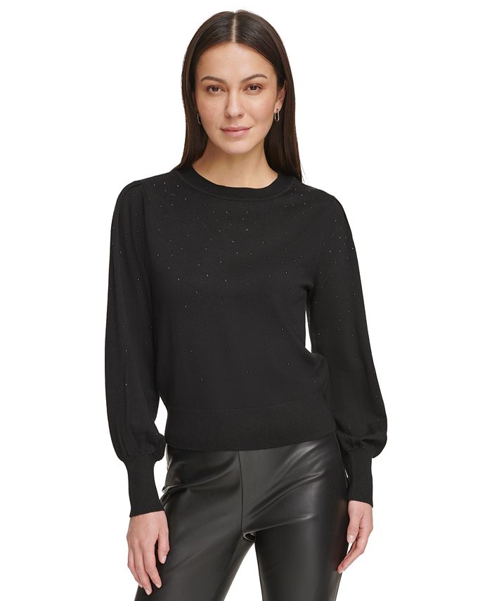 DKNY Women's Studded Blouson-Sleeve Crewneck Sweater - Macy's