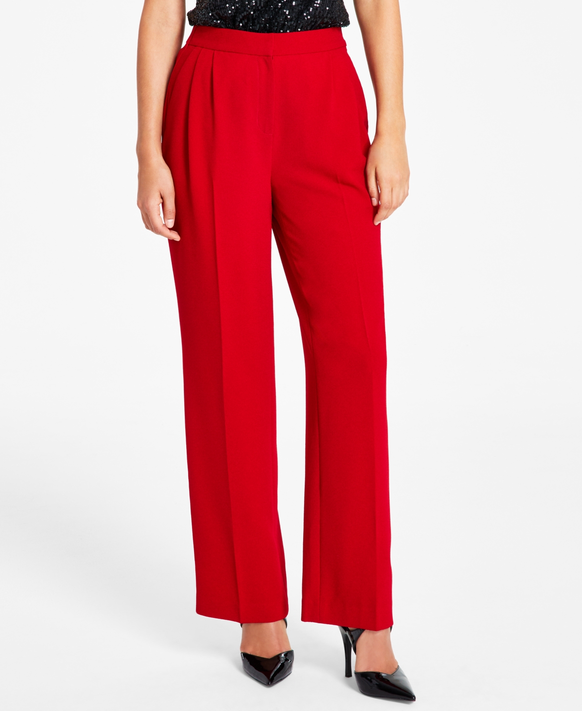 Bar Iii Women's High-rise Crepe Wide-leg Trouser Pants, Created For Macy's In Pomegranate