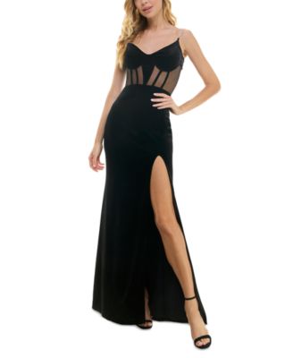 City Studios - Juniors' Corset-Detail Embellished-Strap Velvet Gown