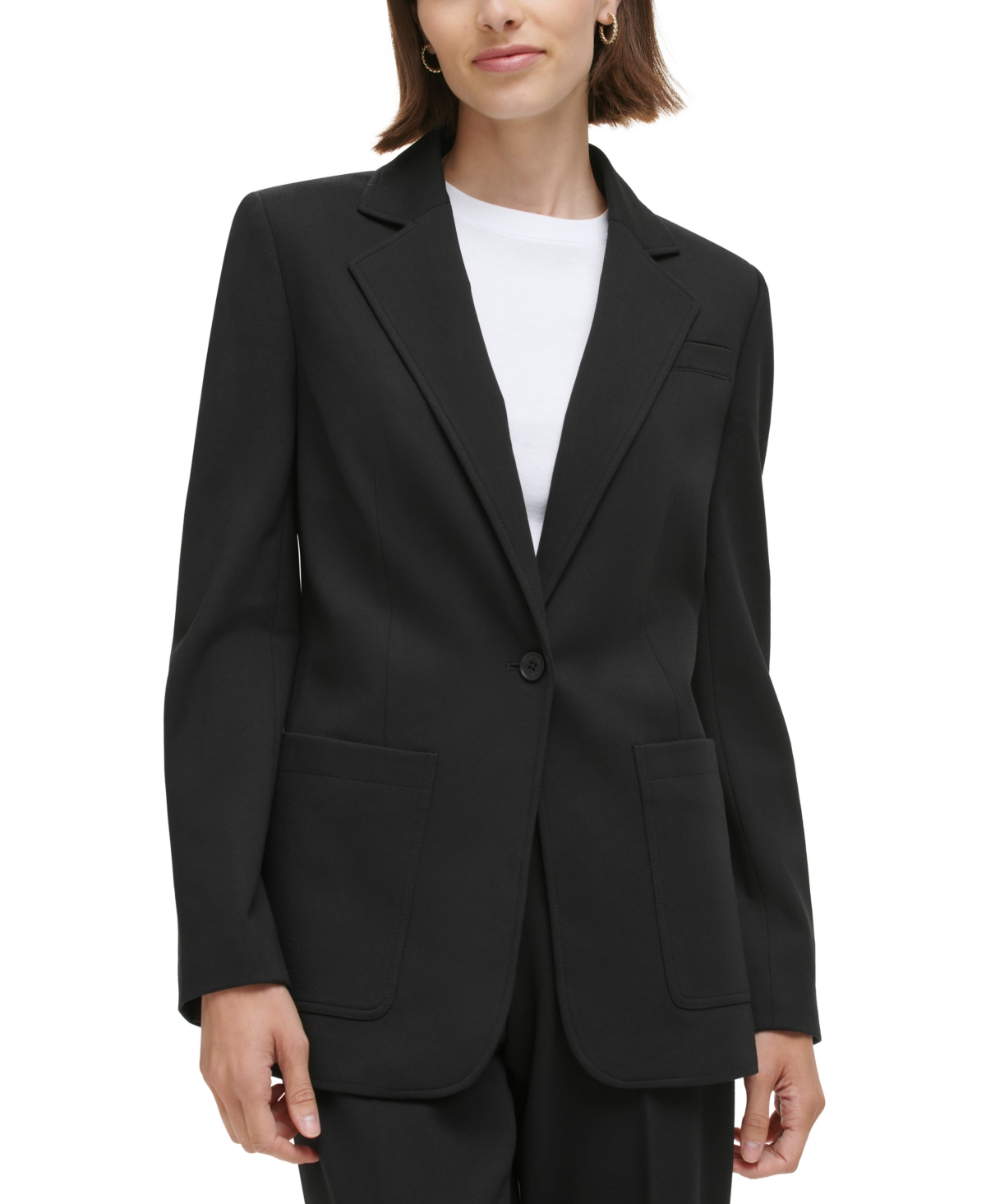 Shop Calvin Klein Petite Notched-collar One-button Jacket In Black