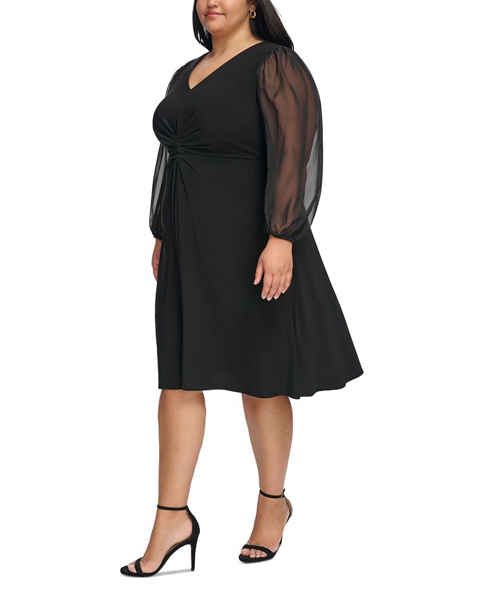 Jessica Howard Plus Size Gathered Blouson-Sleeve Midi Dress - Macy's