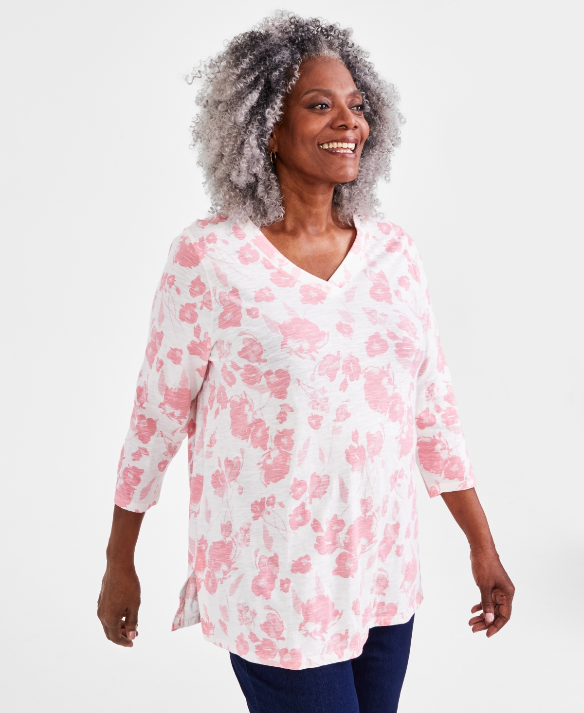 Style & Co Plus Size Floral-print Tunic, Created For Macy's In Shitake