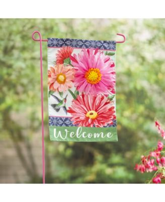 Gerberas and Hummingbird Garden Linen Flag 12.5 x 18 Inches Indoor Outdoor Decor