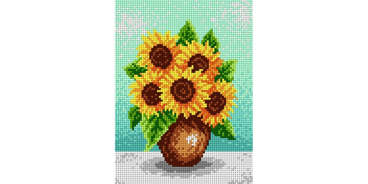 Orchidea Needlepoint canvas for halfstitch without yarn Sunflowers in a Brown Vase 1940F - Printed Tapestry Canvas - Assorted Pre-Pack