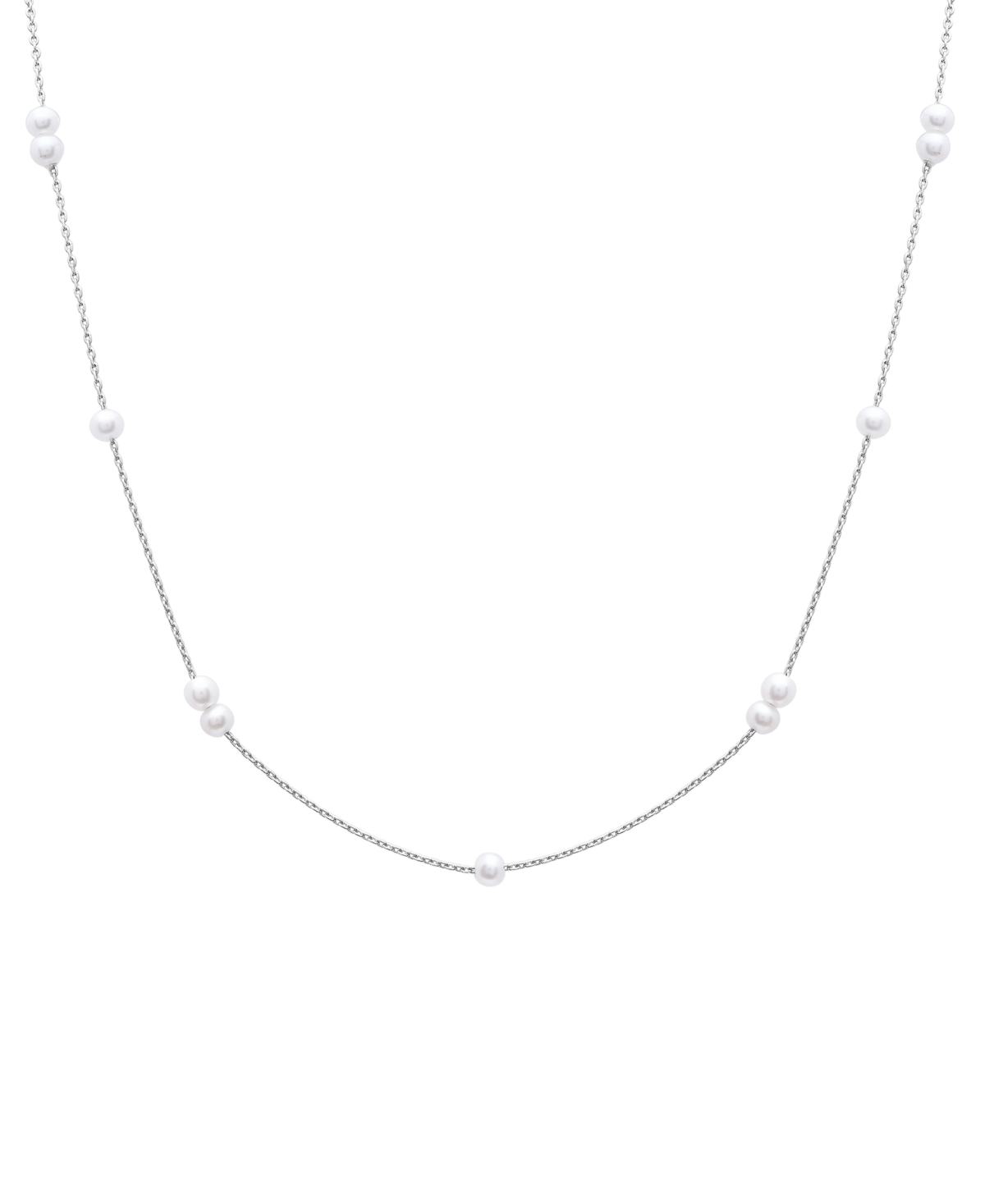 Macy's Cultured Freshwater Pearl (3mm) Station 17" Collar Necklace In Sterling Silver