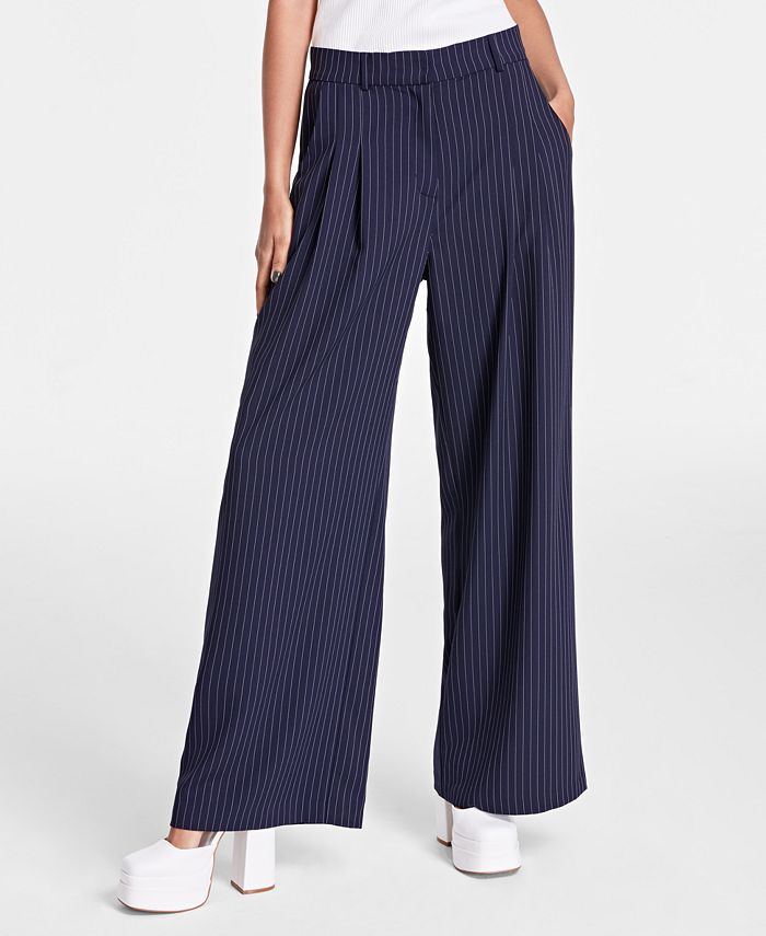 Bar III Petite Pinstriped Loose-Fit Trousers, Created for Macy's - Macy's