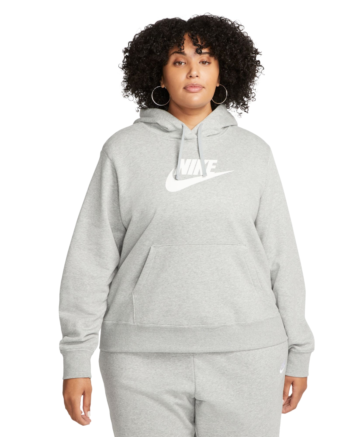 Nike Plus Size Active Sportswear Club Hooded Fleece Sweatshirt In Dark Grey Heather