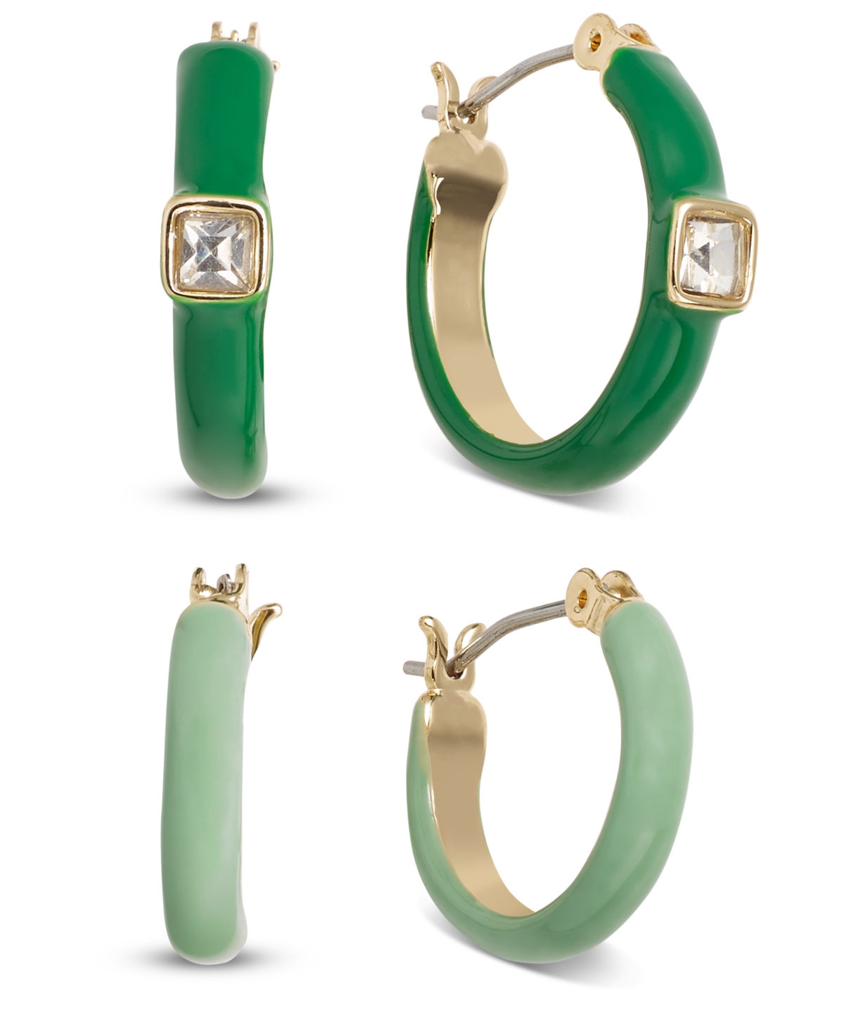 On 34th Gold-tone 2-pc. Set Small Crystal & Color Hoop Earrings, Created For Macy's In Green