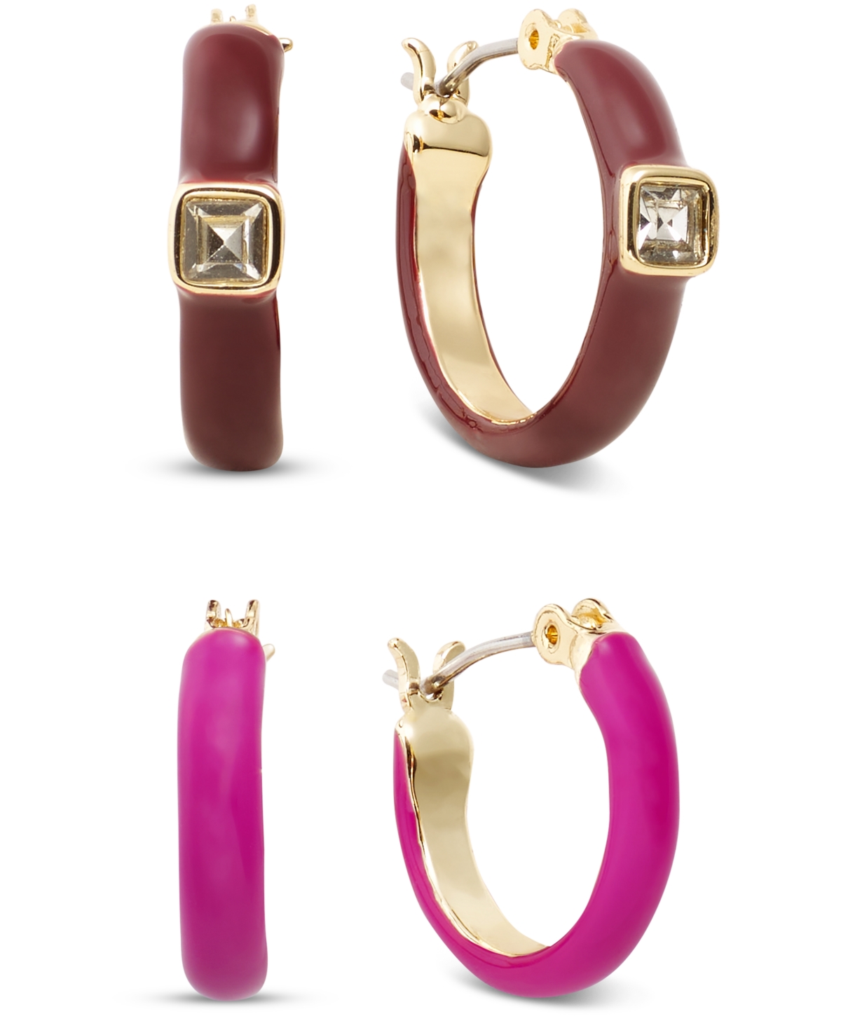 On 34th Gold-tone 2-pc. Set Small Crystal & Color Hoop Earrings, Created For Macy's In Pink