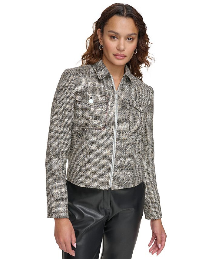 Calvin Klein Women's Tweed Zip-Front Long-Sleeve Jacket - Macy's