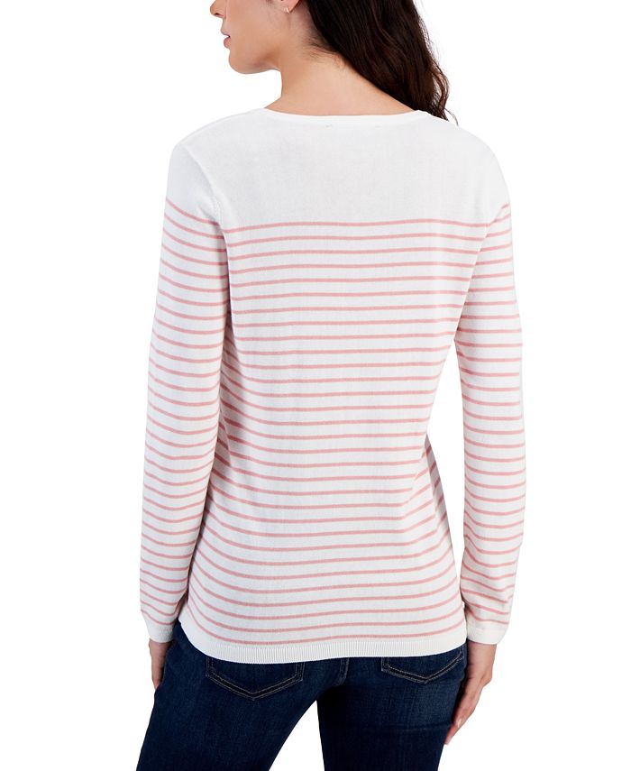 Tommy Hilfiger Women's Cotton Striped Sweater Brown Size X-Large