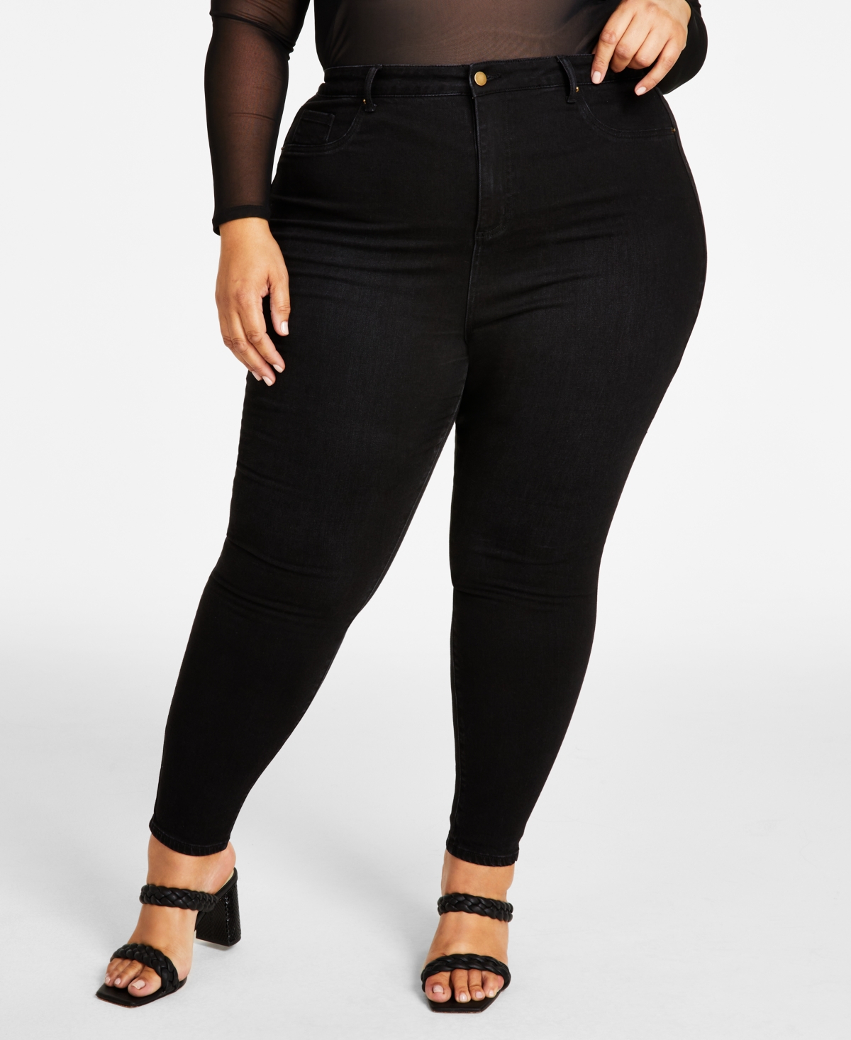 Trendy Plus Size High-Rise Skinny Jeans - Black Wash