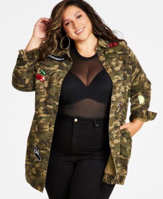 Nina Parker Trendy Plus Size Patched Camo Print Jacket Macy s