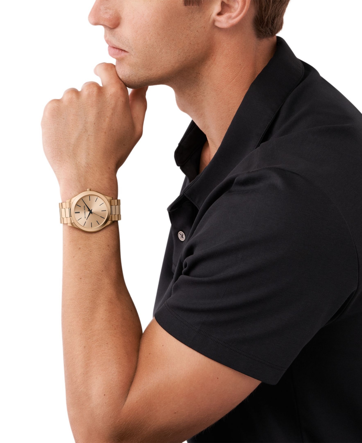 Shop Michael Kors Men's Slim Runway Quartz Three-hand Beige Gold-tone Stainless Steel Watch 44mm