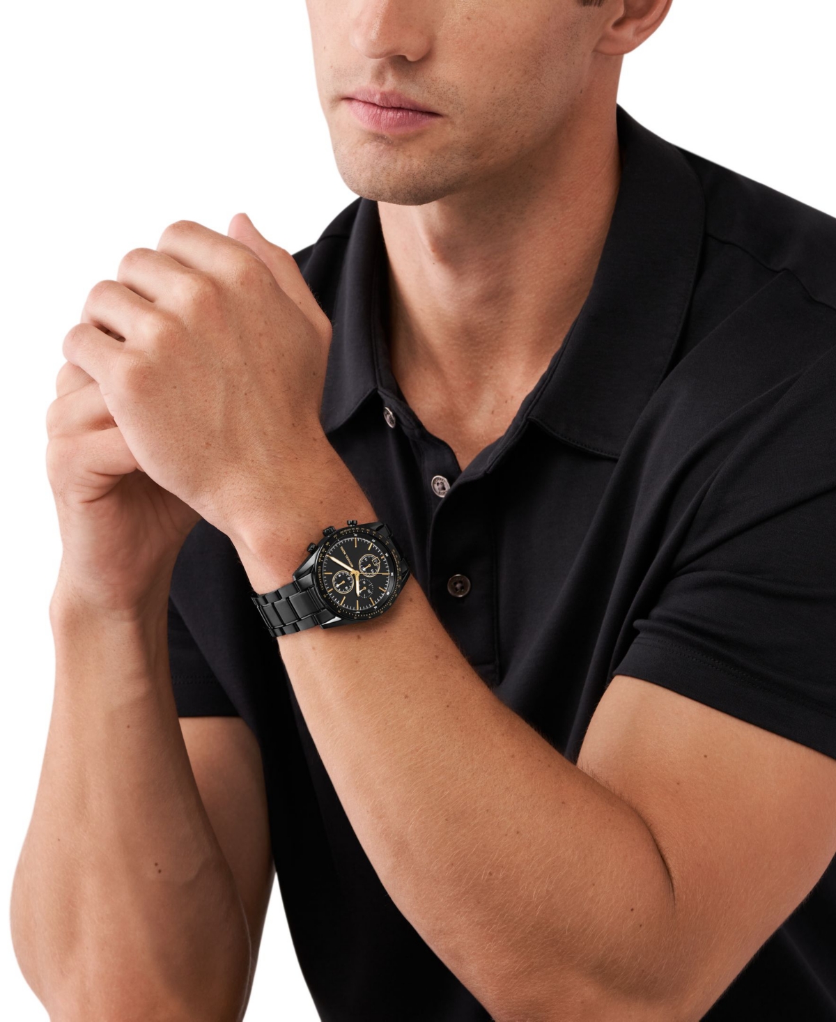 Shop Michael Kors Men's Warren Quartz Chronograph Black Stainless Steel Watch 42mm