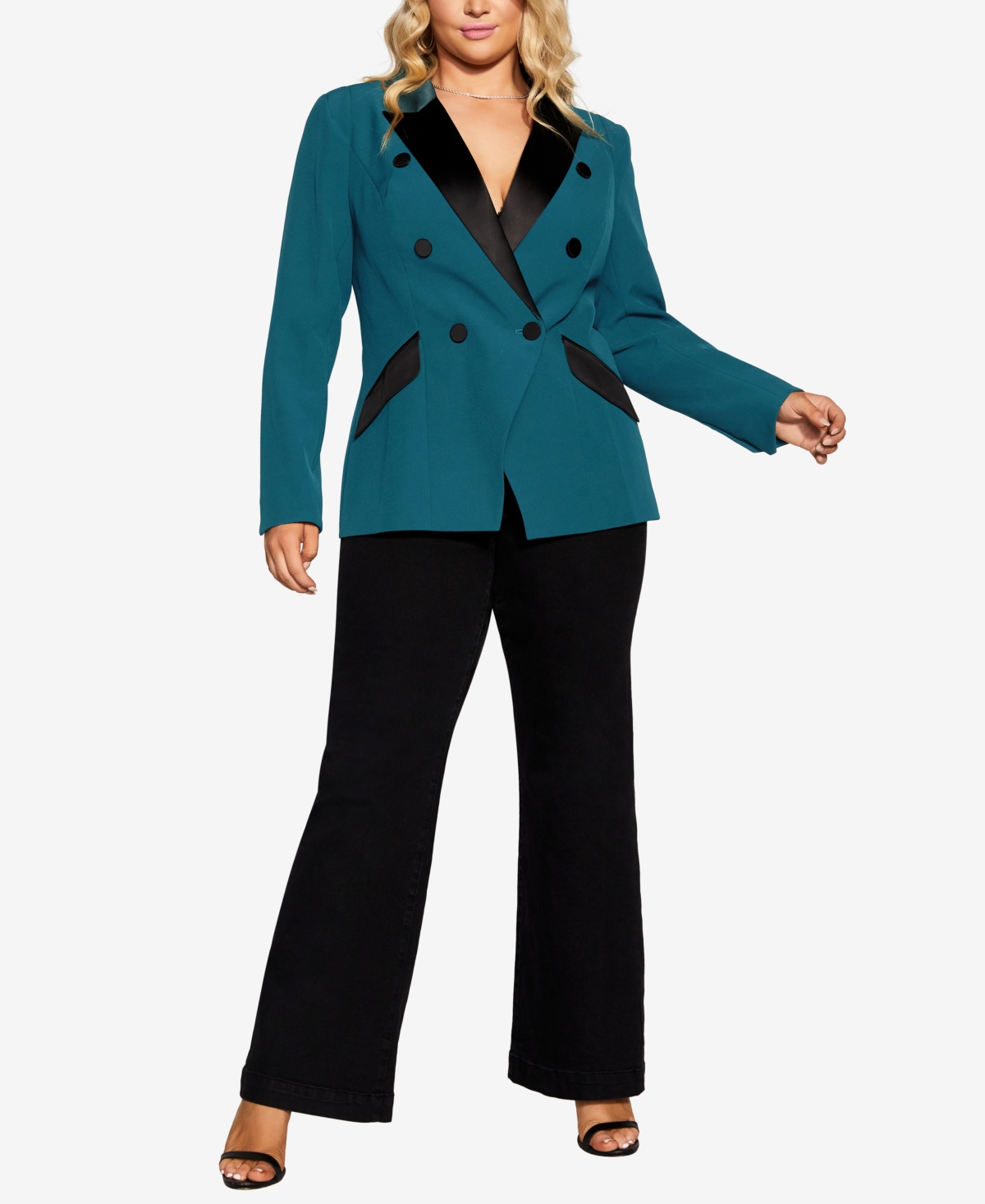 City Chic Plus Size Tuxe Luxe Padded Shoulder Jacket