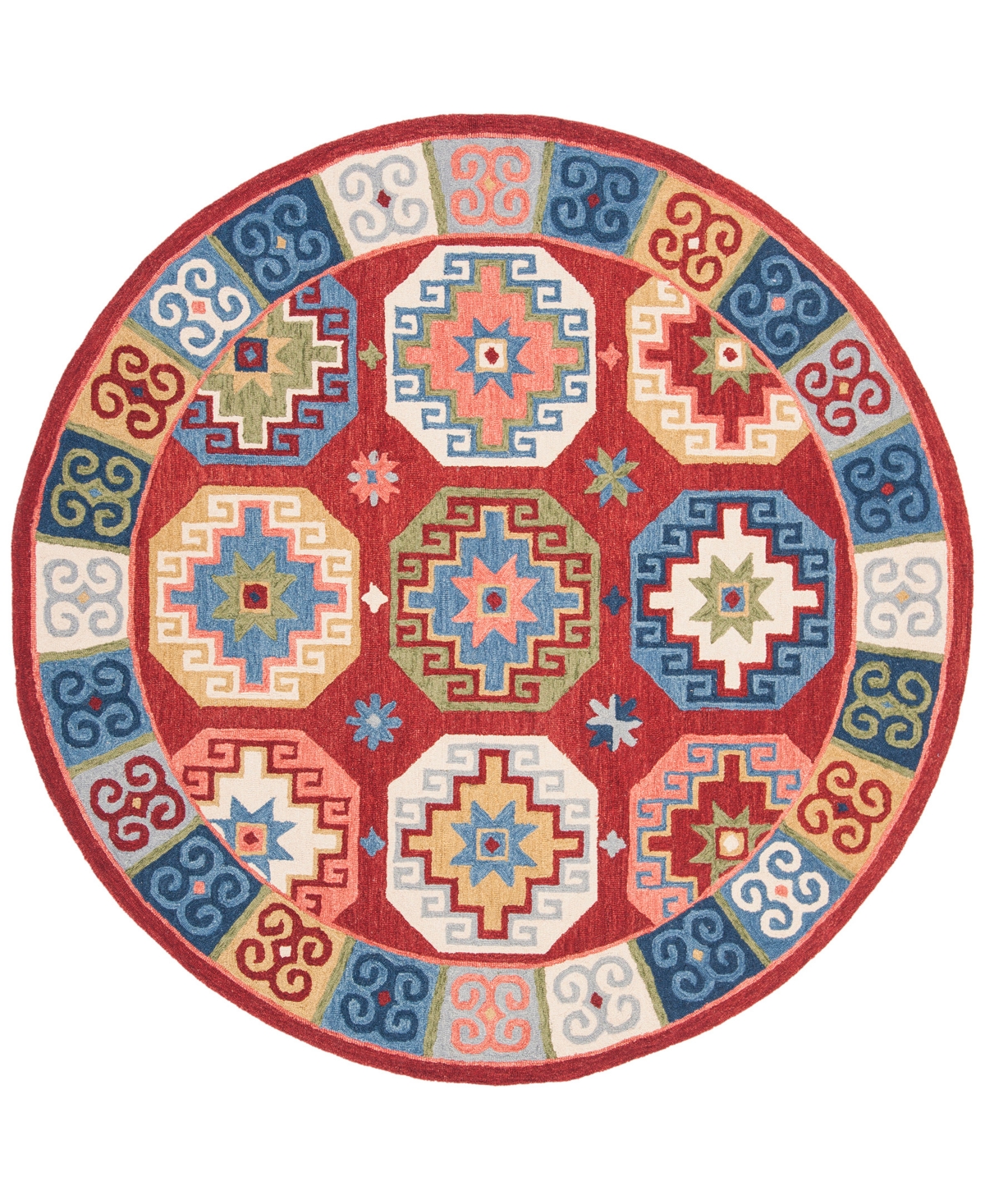 Safavieh Aurora APN802 7' x 7' Round Area Rug - Red, Blue