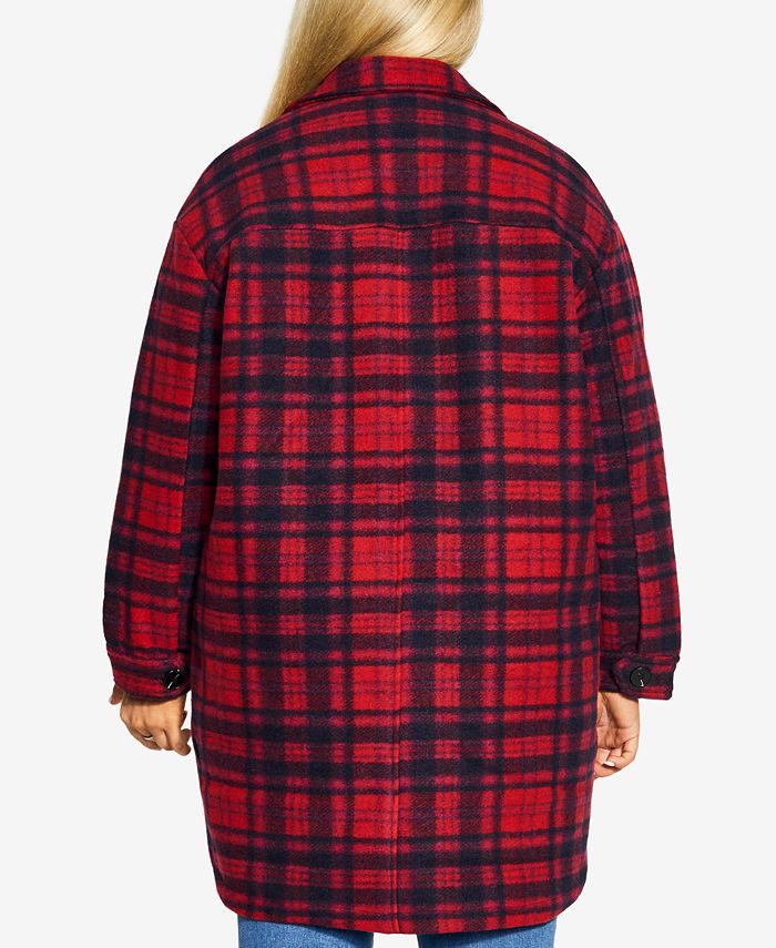 AVENUE Plus Size Check Collared Shacket Jacket - Macy's