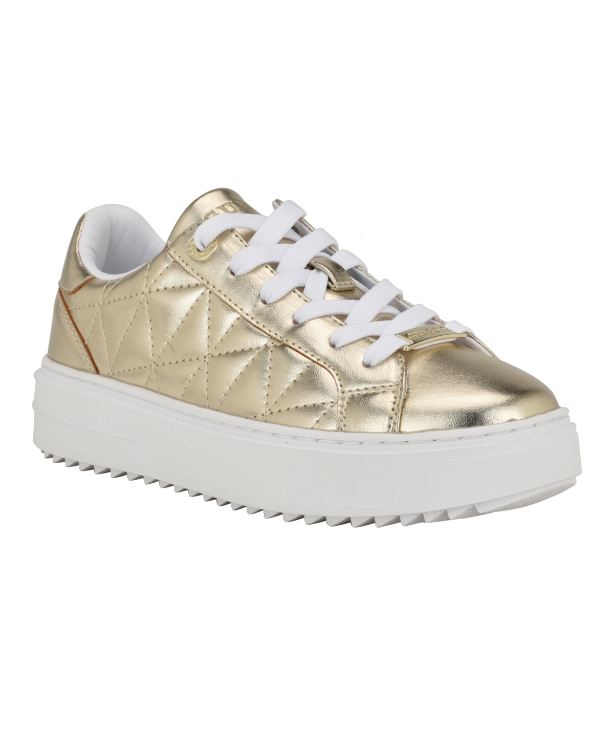 Shop Guess Women's Desena Quilted Platform Lace Up Sneakers In Gold