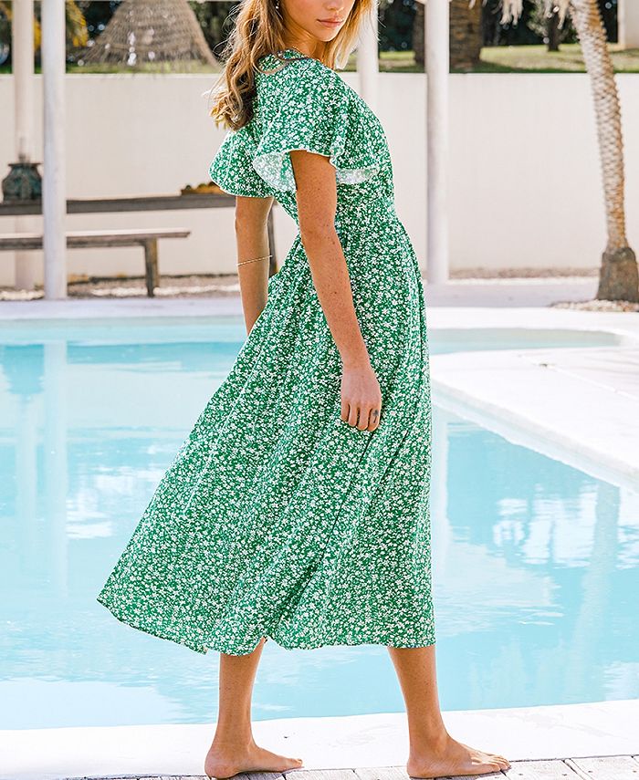 CUPSHE Women's Belted Ditsy Floral Print Midi Beach Dress Macy's