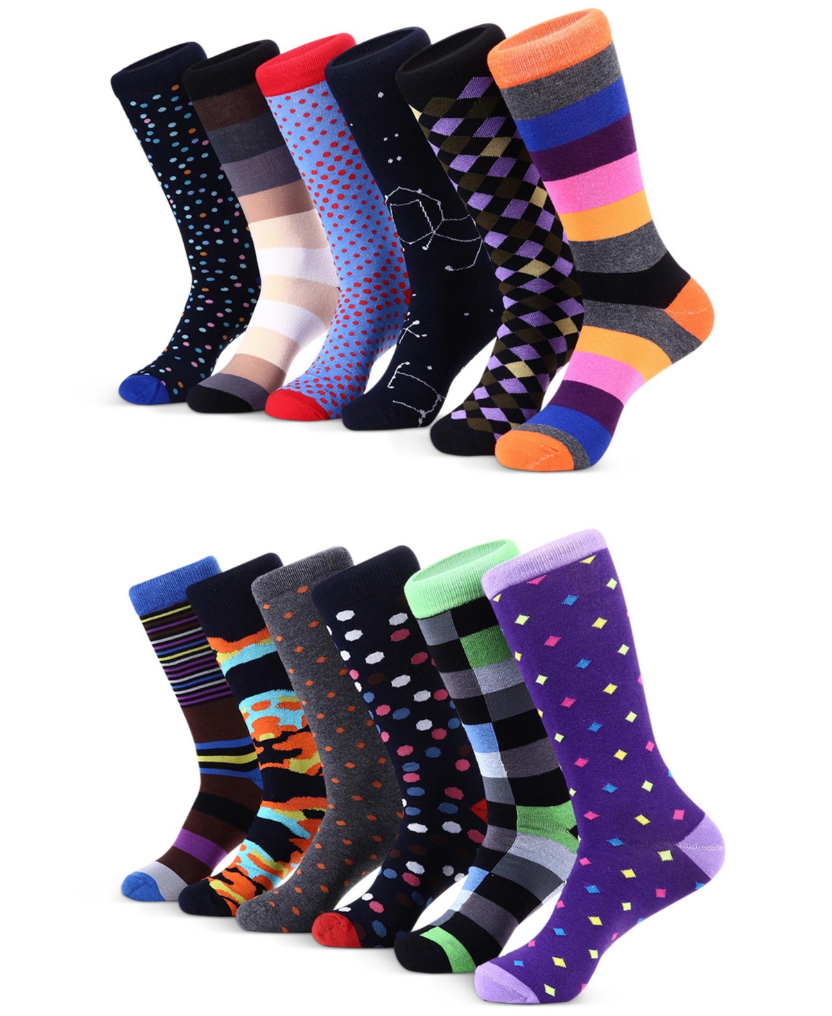 Men's Spring Zest Fun Dress Socks 12 Pack - Fun colors