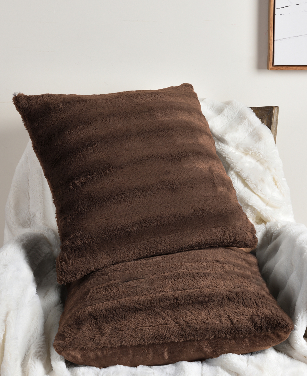 Cheer Collection Plush Reversible Faux Fur 2-Pack Decorative Pillow, 26
