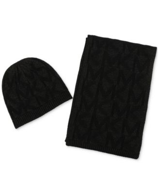 Women's Debossed Knit Metallic Beanie & Scarf Set