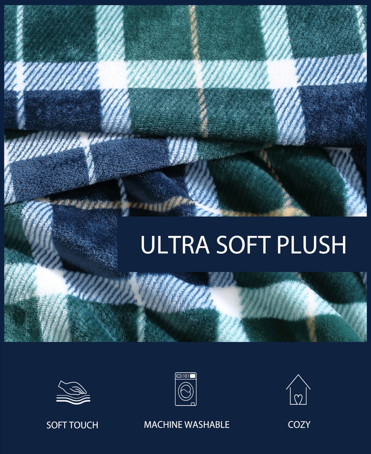 Nautica North Sail Plaid Ultra Soft Plush Fleece Blanket