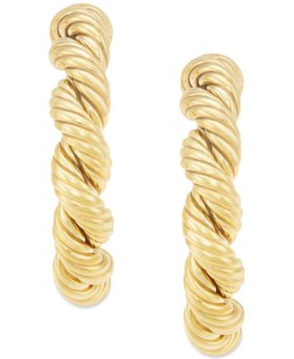 Textured Braided Small Hoop Earrings in 10k Gold, 3/4"
