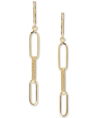Polished & Textured Multi-Link Paperclip Drop Earrings in 14k Gold