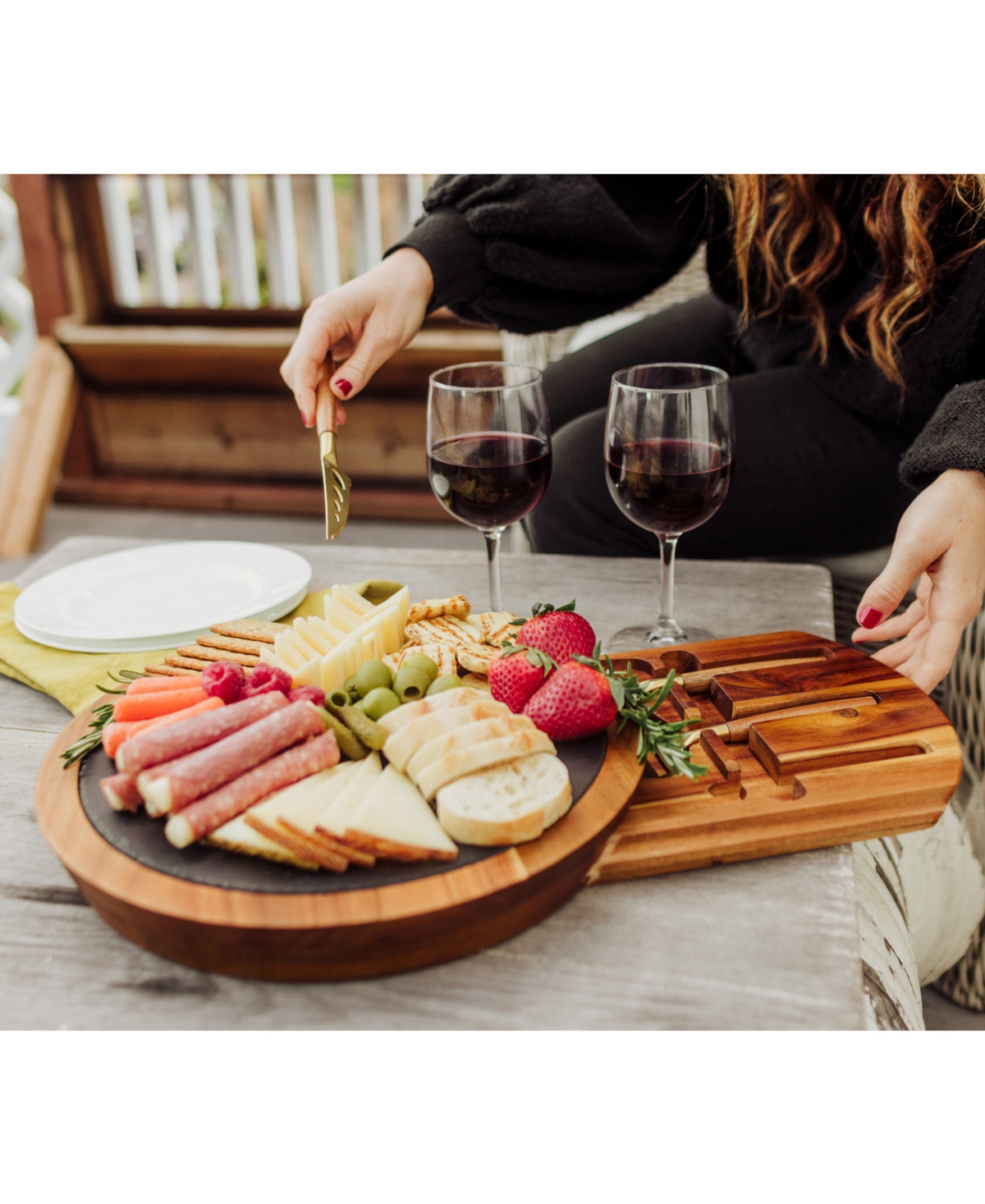 Disney's Nightmare Before Christmas Jack Insignia Acacia and Slate Charcuterie Board with Cheese Tools - Acacia Wood Slate Black with Gold Accent