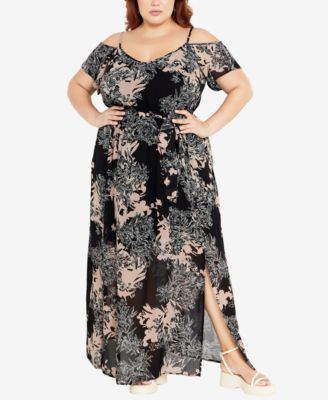 Abito Prezioso Cravatta City Chic – Taglie Forti Donna – Manica Lunga Con Cintura Pelle E Balze