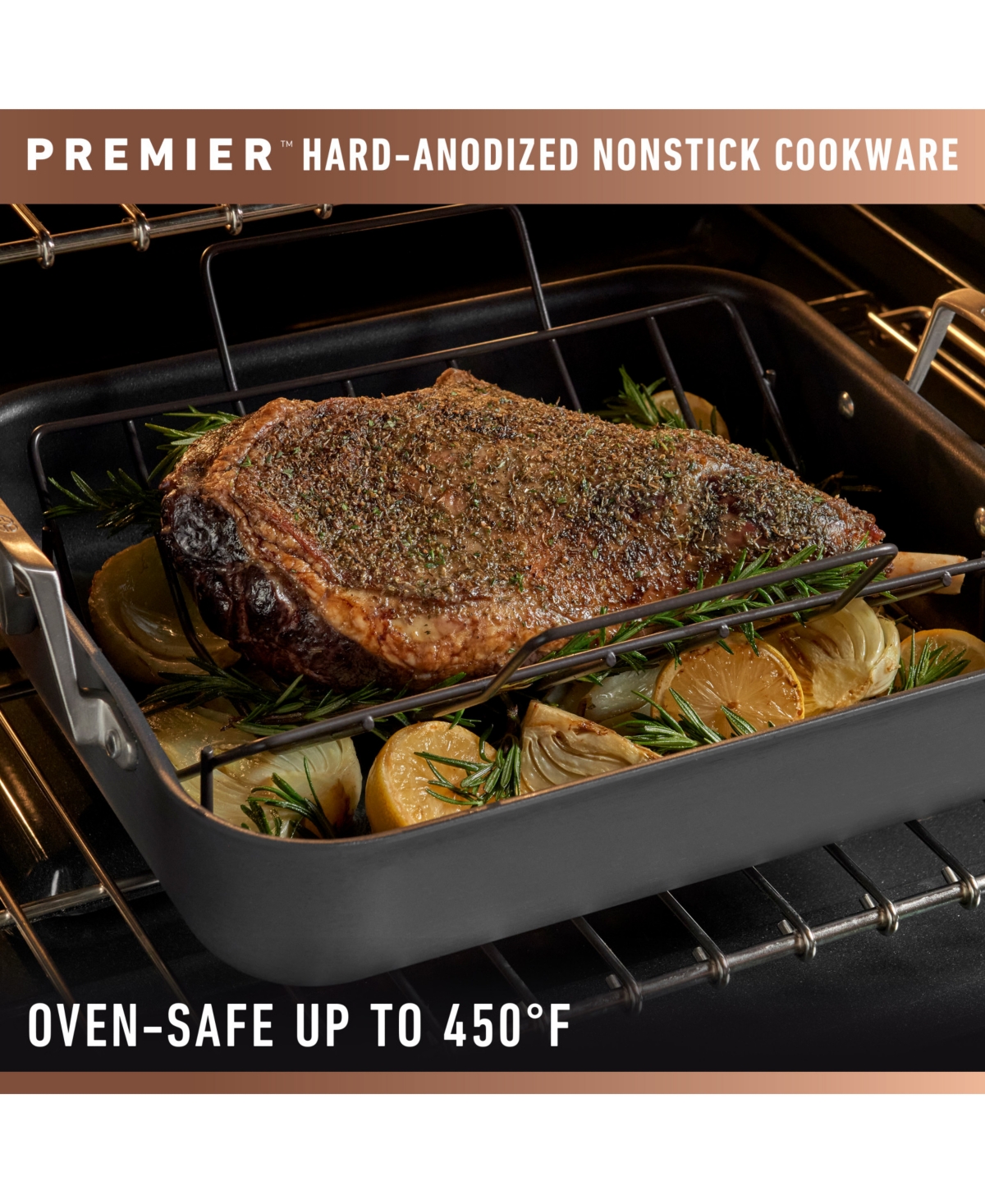 Shop Calphalon Premier Hard-anodized Nonstick 16" Roasting Pan With Rack In Black,stainless Steel