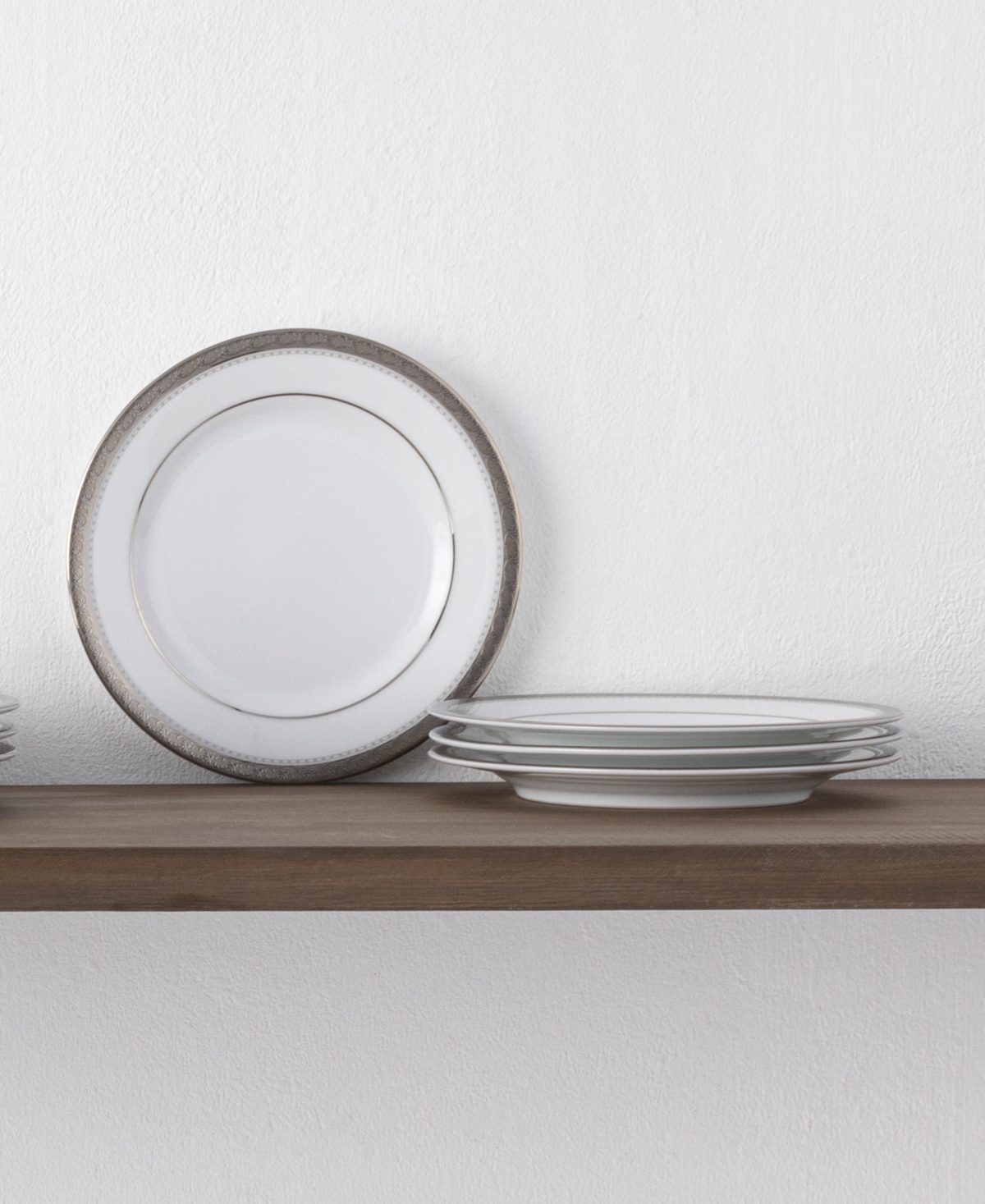 Noritake Charlotta Platinum 4 Piece Bread Butter And Appetizer Plates Set, Service For 4 In Silver