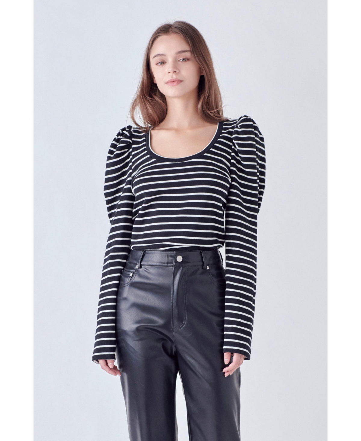 English Factory Women's Puff Sleeve Knit Top In Black/white