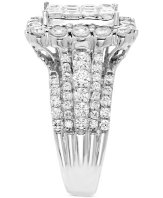 Diamond Emerald Shaped Halo Cluster Engagement Ring (3 ct. t.w.) in 14k White Gold
