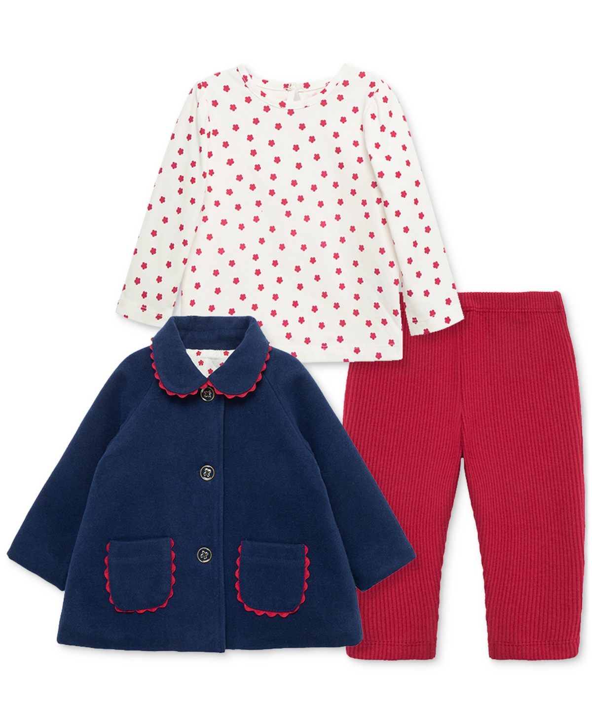 Little Me Baby Girls Bow Wool Jacket, Printed Top And Leggings, 3 Piece Set In --