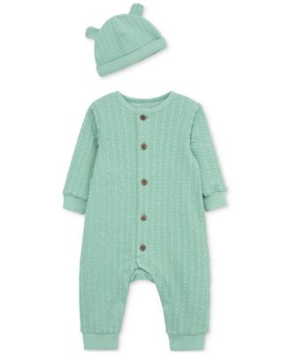 Little Me - Baby Boys 2-Pc. Green Cable Coverall with Hat