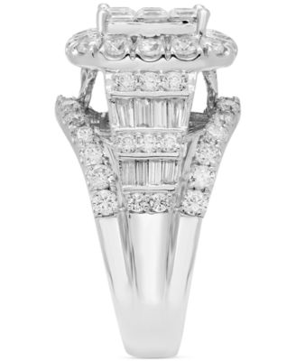 Diamond Princess Halo Cluster Engagement Ring (3 ct. t.w.) in 14k White Gold