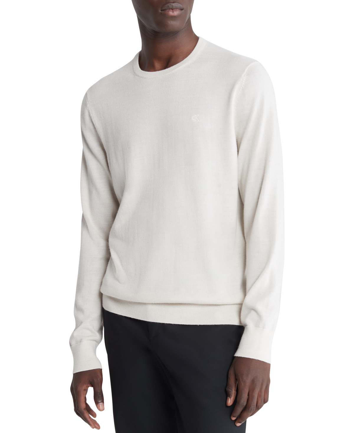 Calvin Klein Men's Extra Fine Merino Wool Blend Sweater In Egret Heather