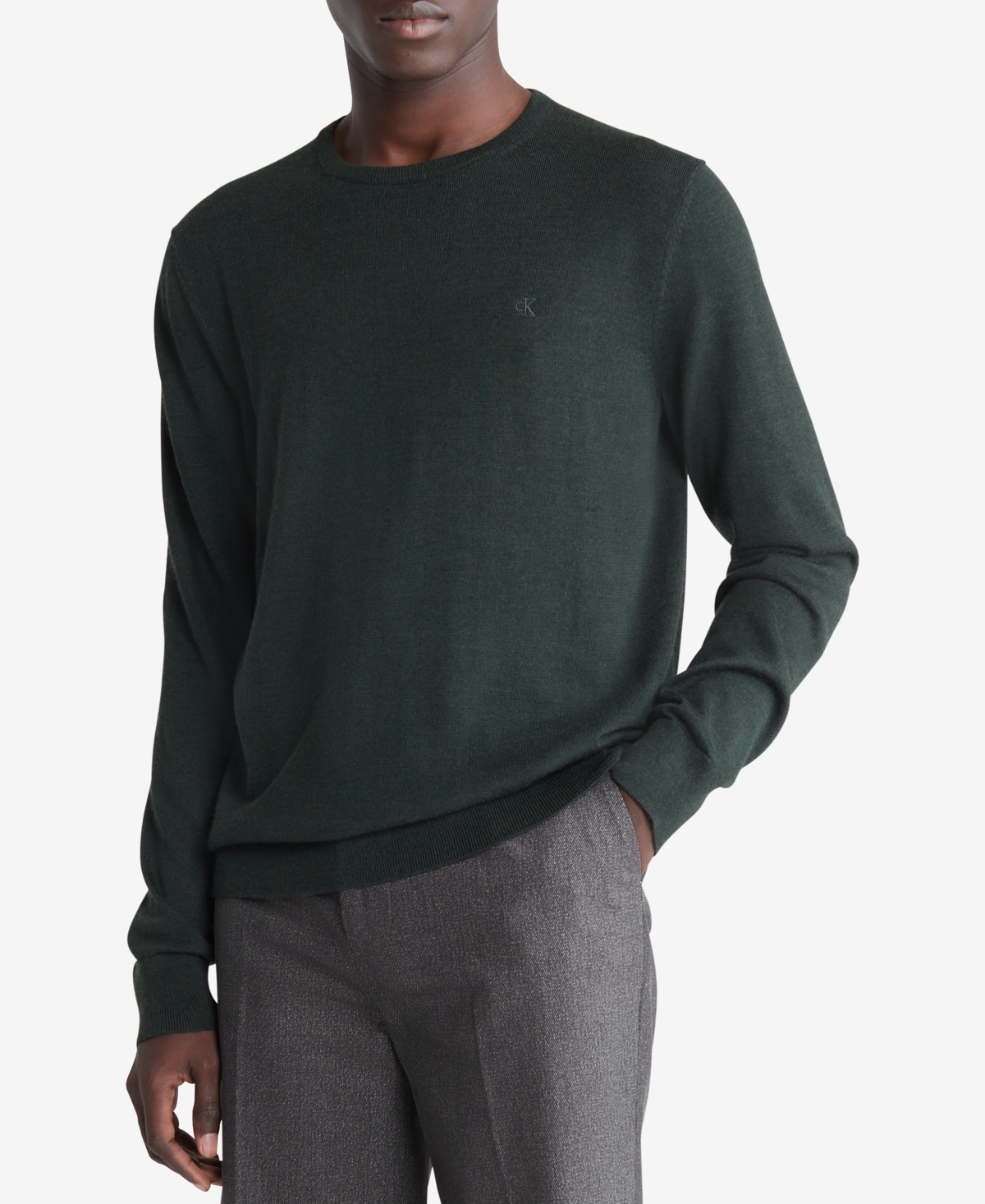Calvin Klein Men's Extra Fine Merino Wool Blend Sweater In Pine Grove