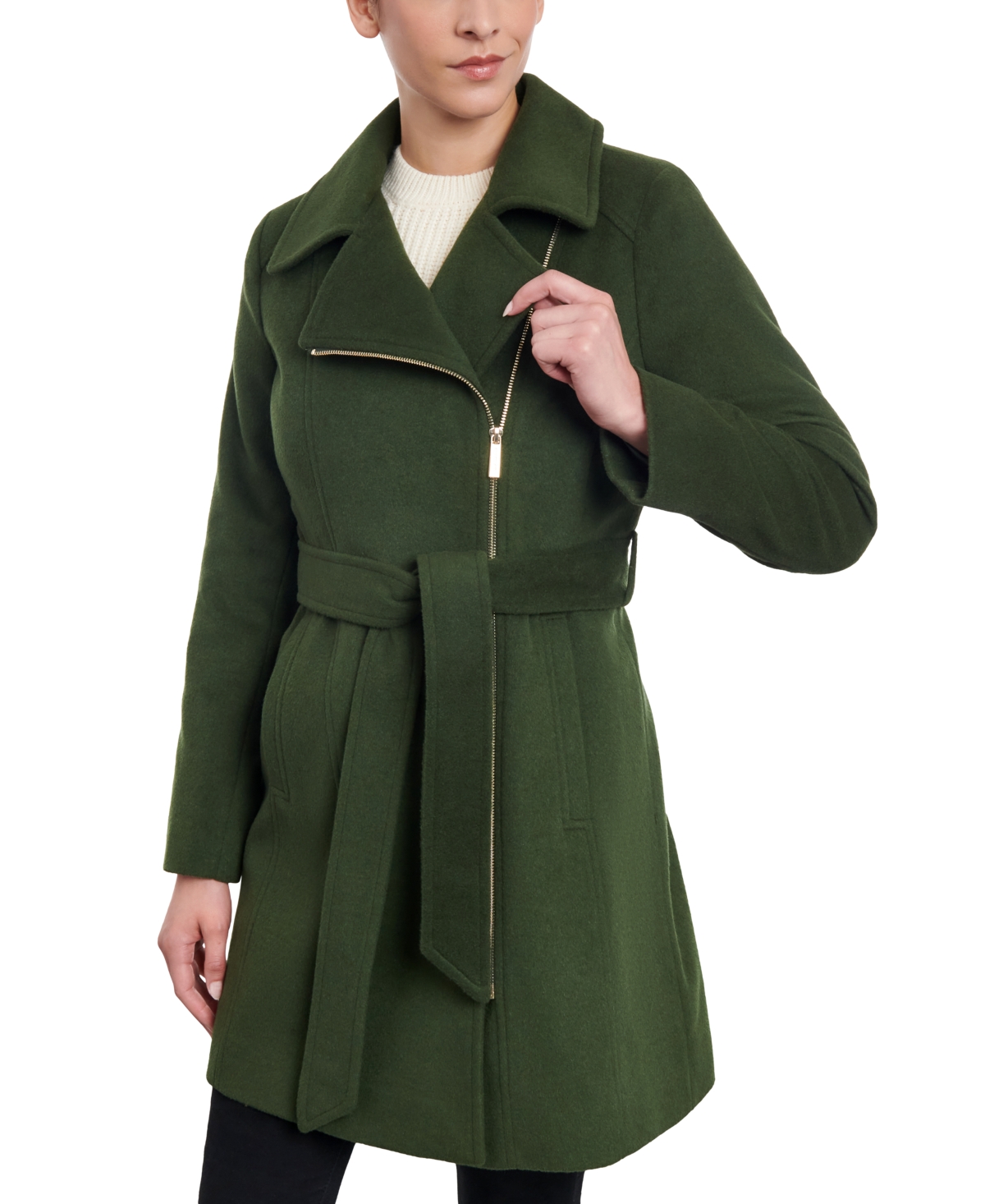 Michael Kors Michael  Women's Asymmetric Wool Blend Wrap Coat In Jade