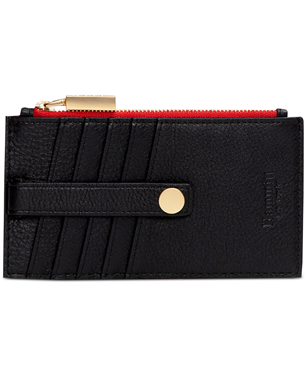 Hammitt 210 West Leather Cardholder In Black Brushed Gold Red Zip